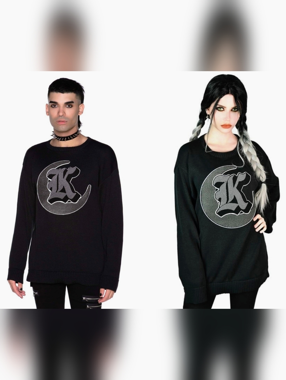 Killstar Black Crewneck Pullover Sweater Chenille Moon Patch Unisex Size S